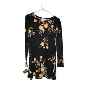 Pinc black and gold floral patterned long sleeve midi dress M